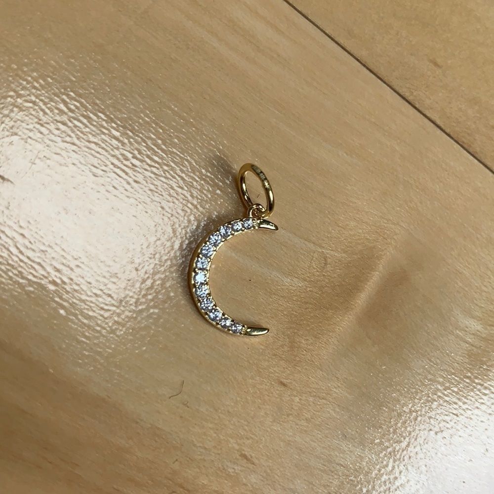 14K Gold Plated Sterling Silver CZ Moon Charm